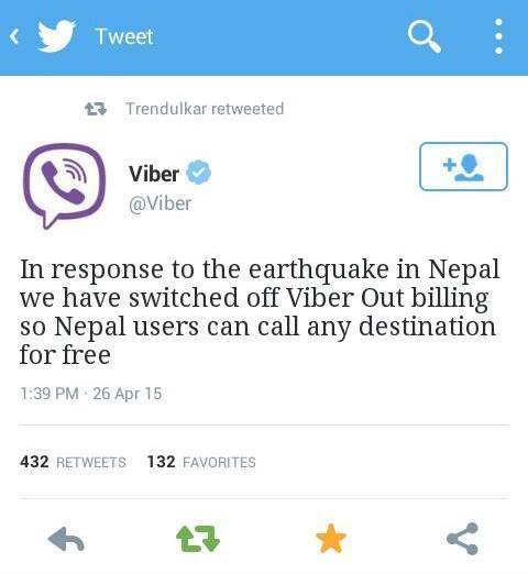 viber nepal earth quake help twitter tweet