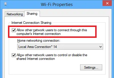 Turn on Internet connection sharing