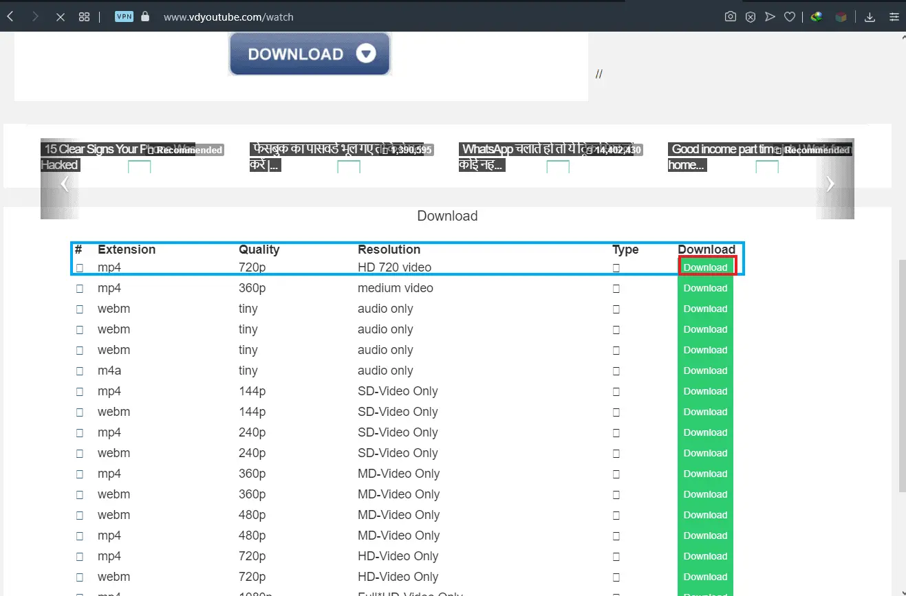 How to download videos from YouTube using VD-1