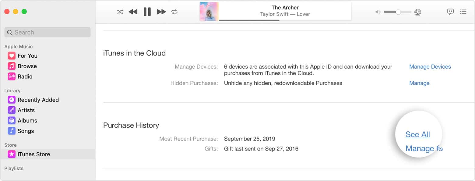 apple itunes purchase history